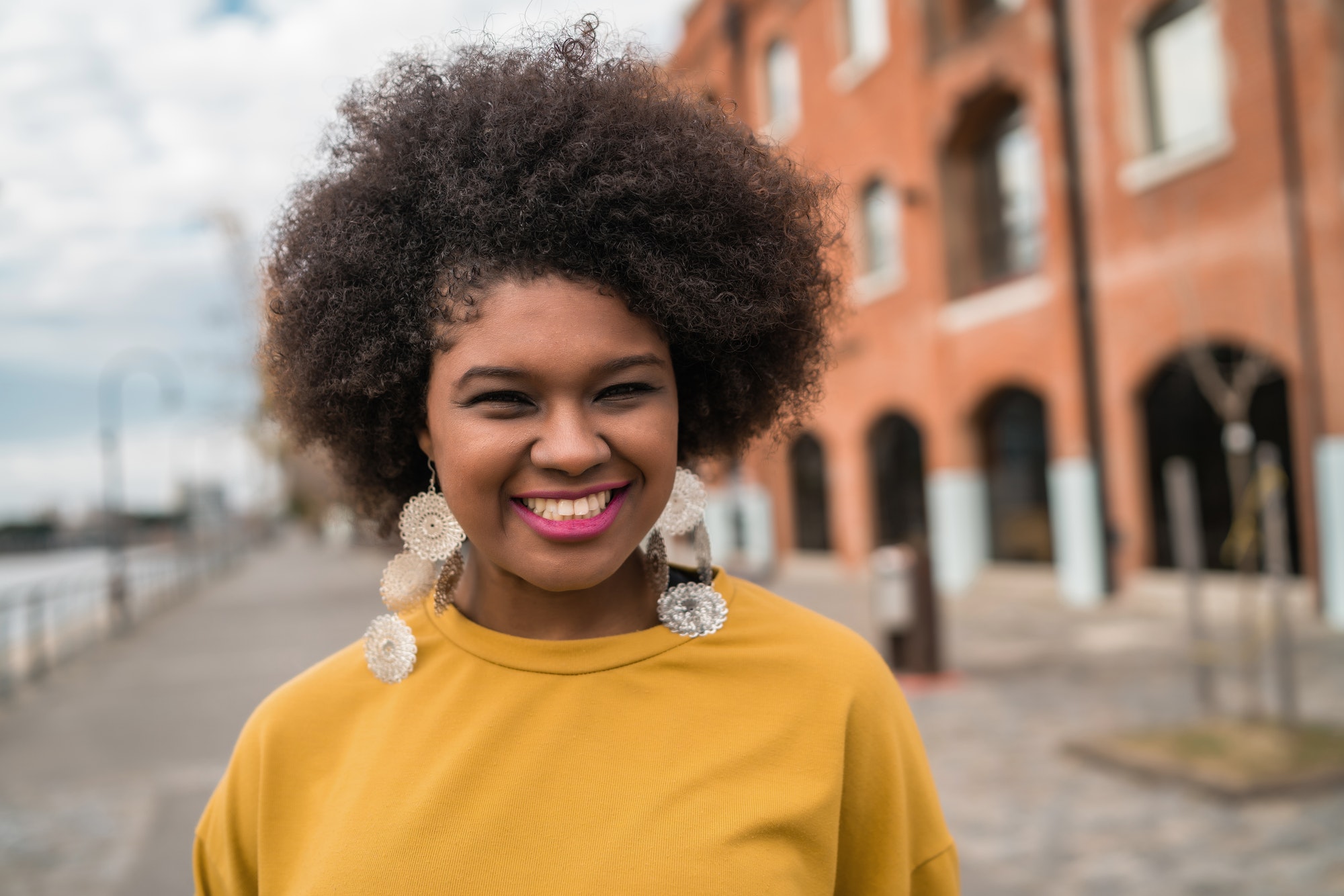 Afro american latin woman in the street.