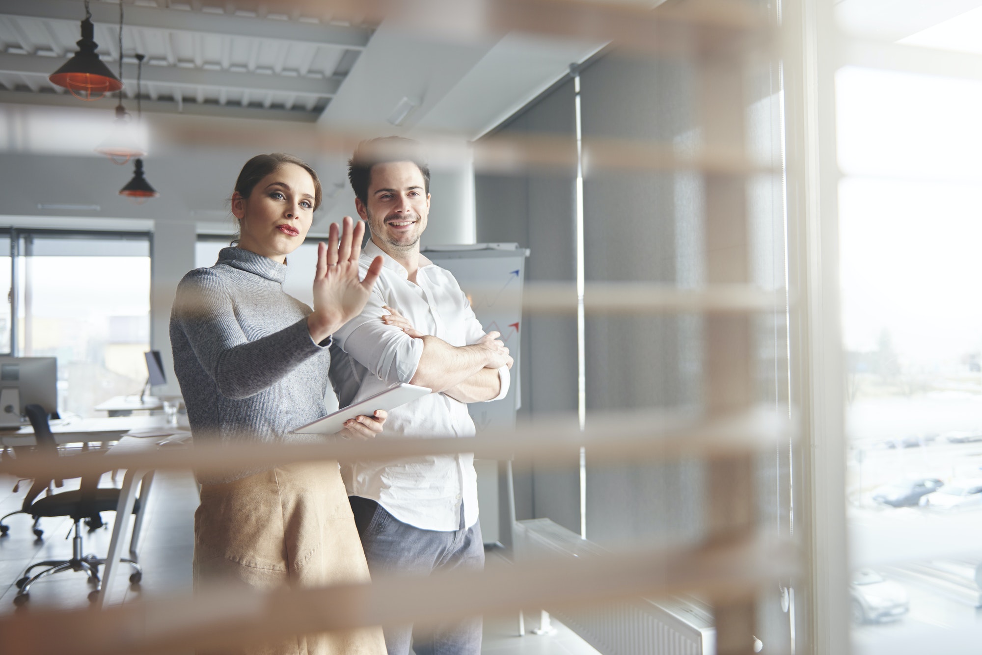 View of business couple working in office